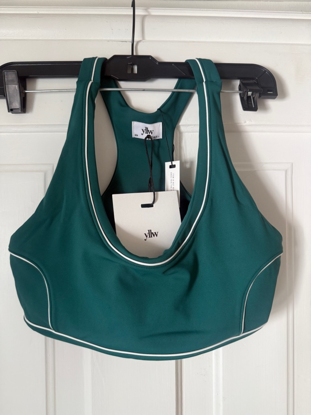 YLW Deep Teal Racerback Sports Bra with White Piping
